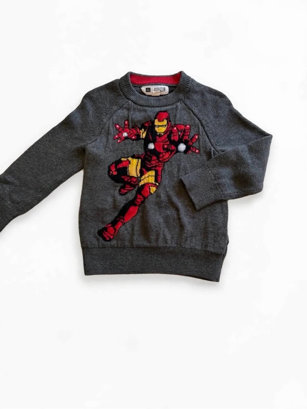 Marvel Charcoal Gray Knit Sweater with Red & Yellow Iron Man Graphic